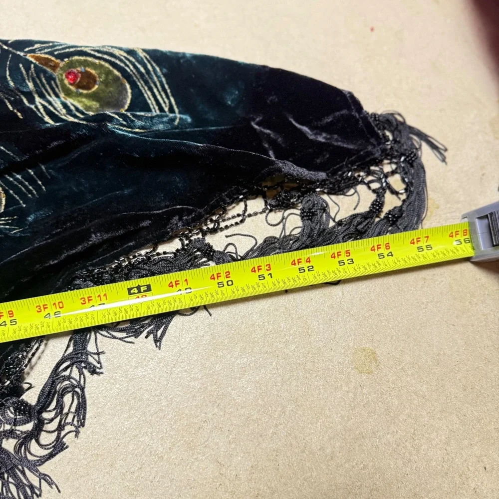 Coldwater Creek Velvet Peacock Floral Fringe Shawl Wrap